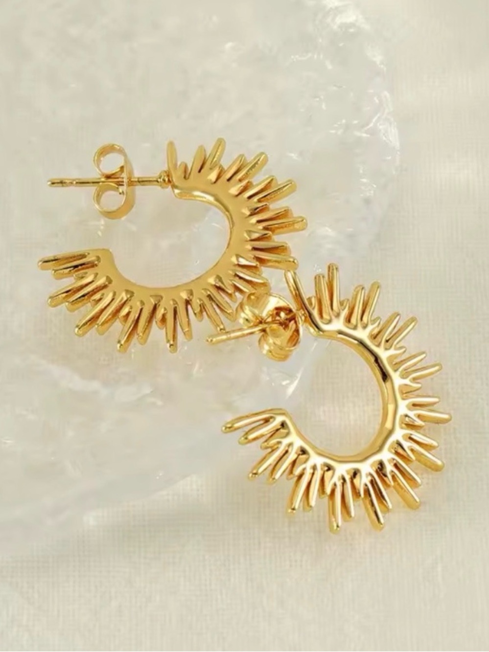 Sunburst 18K Gold Plated Stainless Steel Earrings - Picture 6 of 6